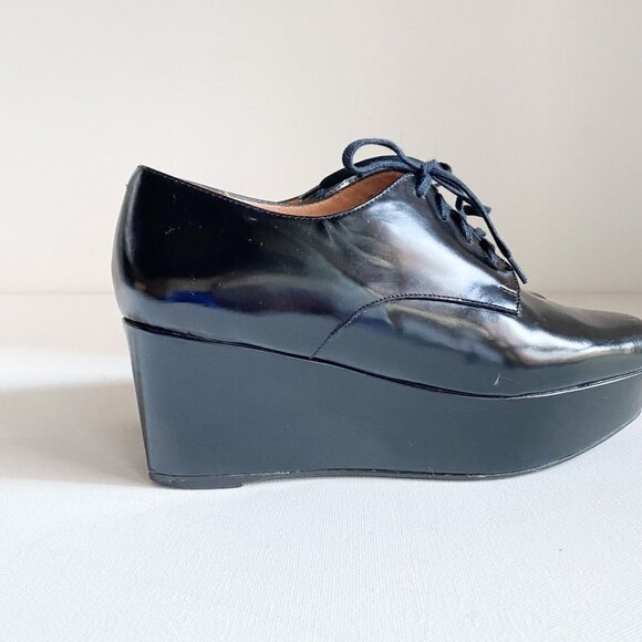 Robert Clergerie Black Leather Platform Lace up  Shoes 37.5 - Picture 2 of 10